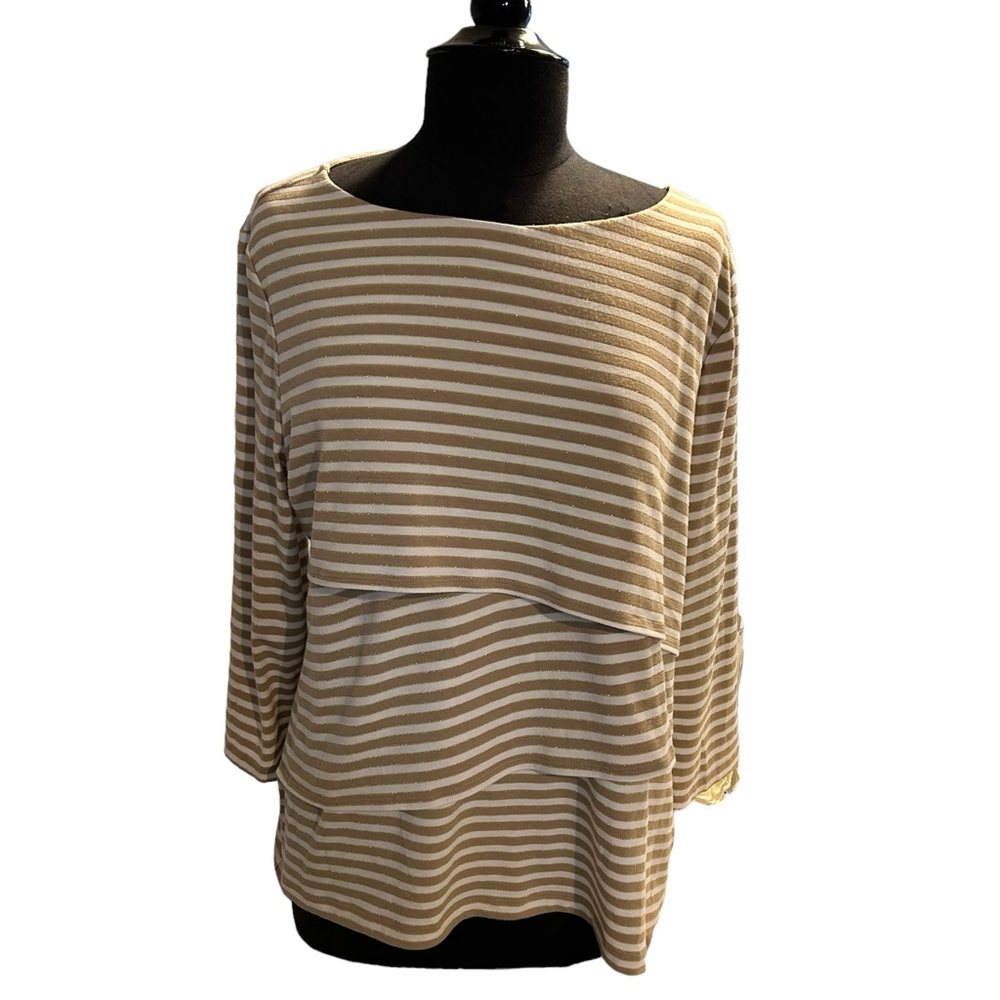 Ruby Road Beige and White Striped Top